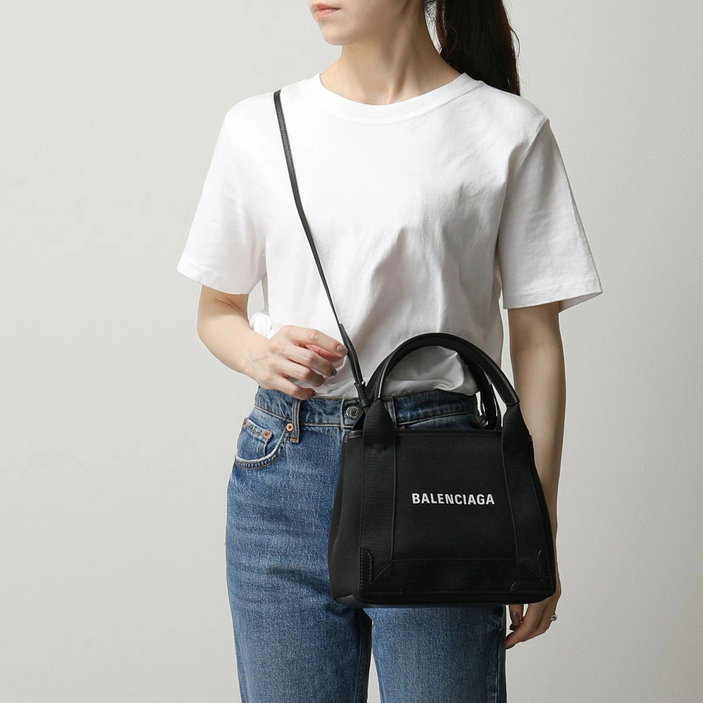 Balenciaga Bag CABAS Tote BLACK AJ Blue Pouch Canvas Shoulder Navy Black Blue
